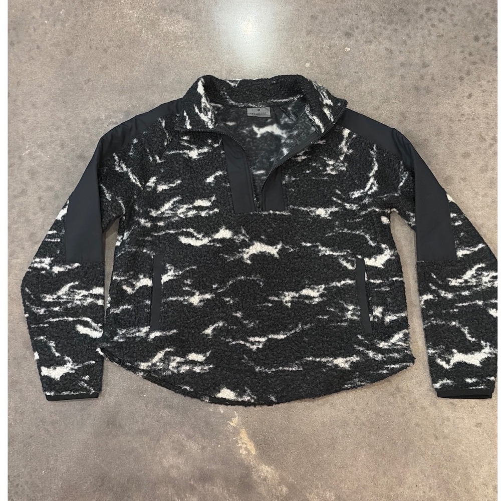 Trajectory Mens S Black White‎ Marble Borg Fleece Quarter Zip Pullover Jacket